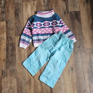 VTG Health-Tex 80s 90s Baby Outfit Set 24M Sweater Turtleneck Blue Pants Retro